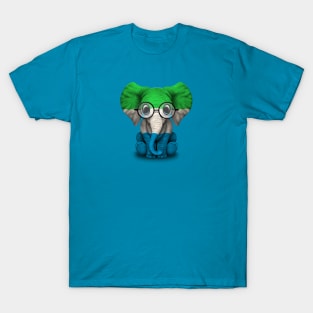 Baby Elephant with Glasses and Sierra Leone Flag T-Shirt